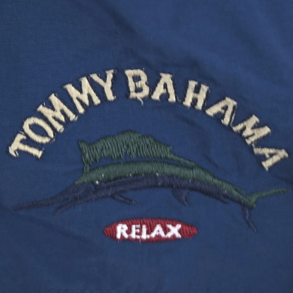 Tommy Bahama Relax Swim Trunks Mens L Navy Blue Nylon Mesh Lined Cargo Paradise